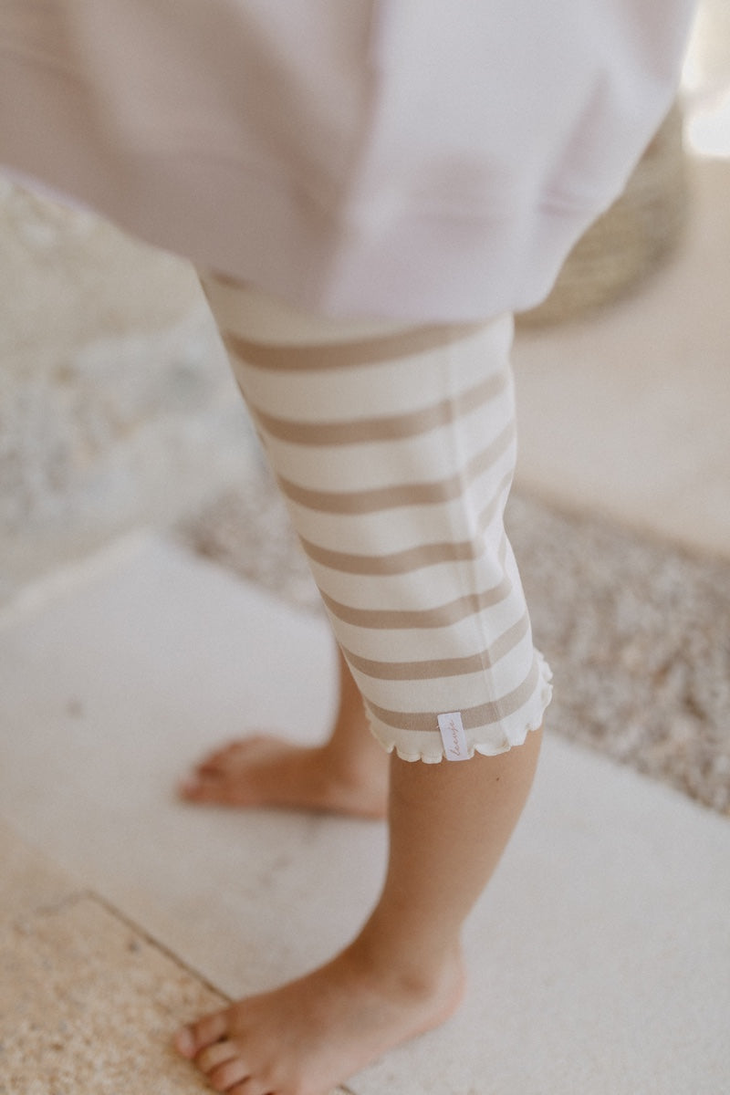 Kurze Jersey Leggings mit Schleife 'Beige Stripes'