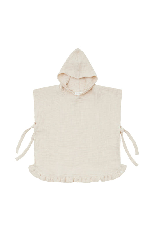 Poncho aus Musselin 'Oh Hey Vacay' mit Rüschen 'Cappuccino'