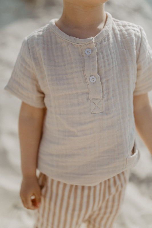 T-Shirt aus Musselin mit Tasche 'Cappuccino'