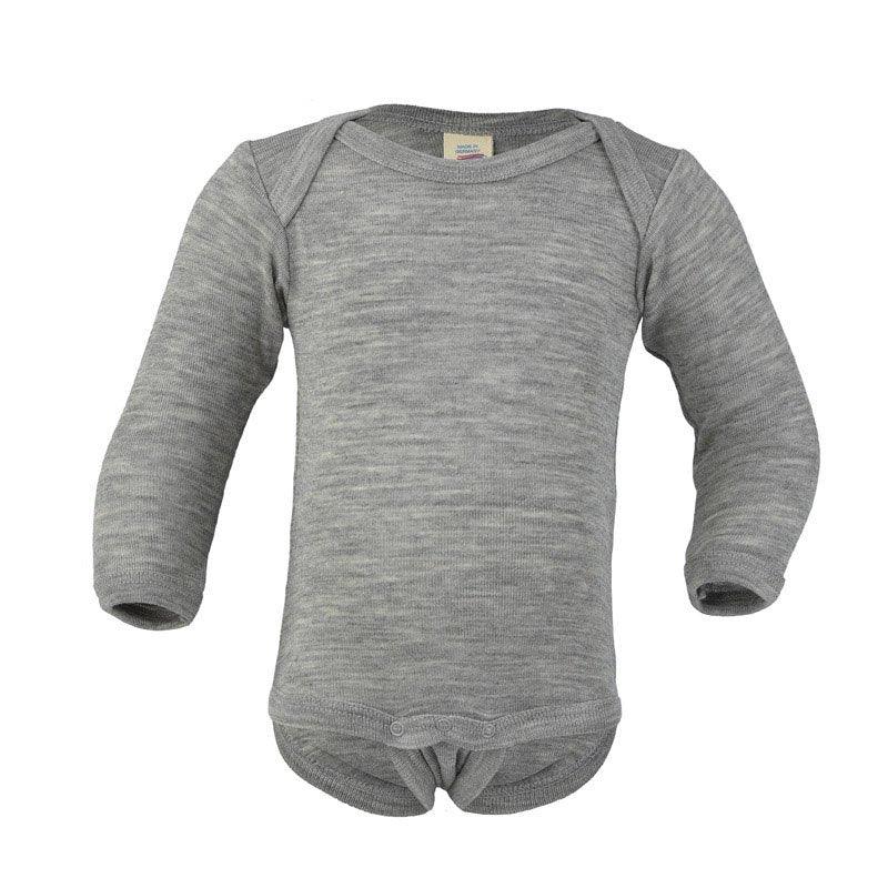 Langarmbody Wolle Seide 'Hellgrau Melange' - The Little One • Family.Concept.Store.