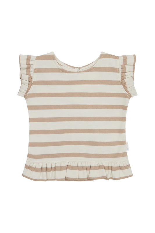 Top mit Rüschensaum 'Beige Stripes'