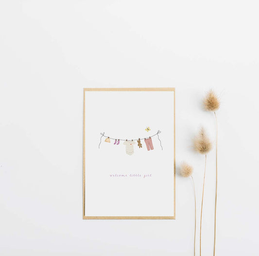 Grußkarte Wäscheleine 'Welcome Little Girl'