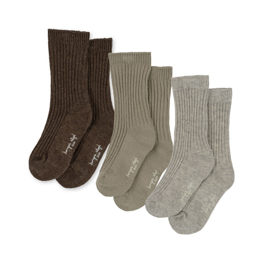 3er Pack Ripp-Socken 'Soft Grey/Ment/Brown'