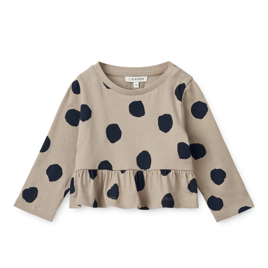 Longsleeve Margit mit Schößchen 'Spot Dots/Mist'