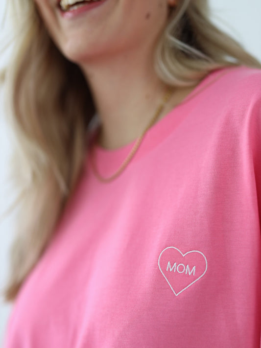 Mom Heart T-Shirt 'Pink/Weiß'
