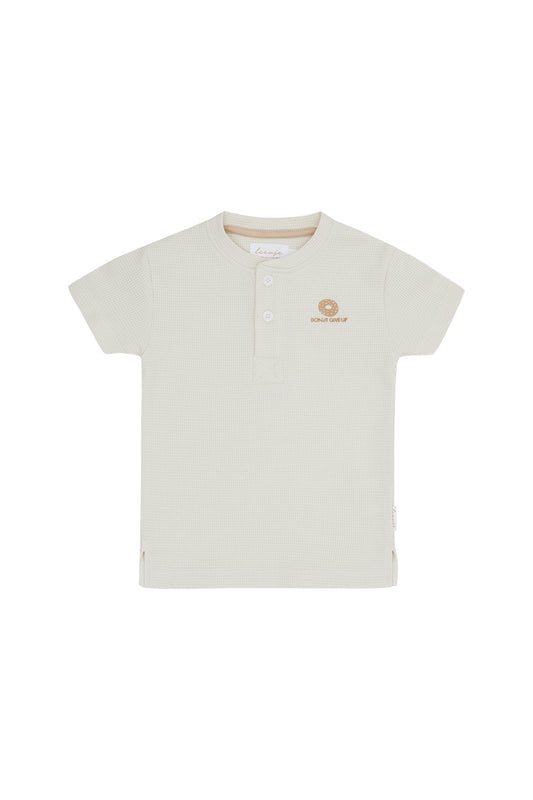 Unisex T-Shirt 'Donut give up' aus Wafflepiqué 'Beige'